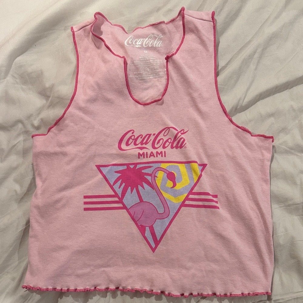 Coca-Cola Pink Miami Graphic Tank Top with Yellow & Blue Accents